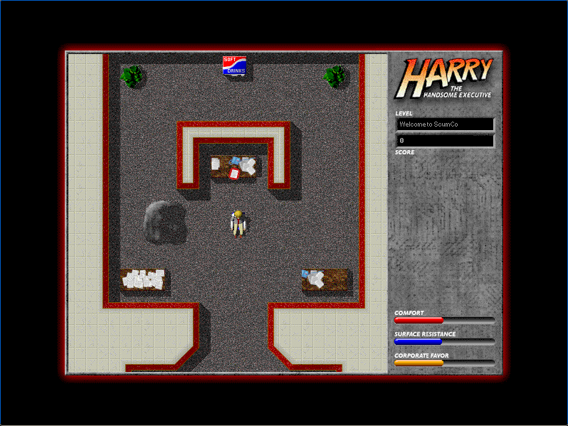 Screenshot of Harry the Handsome Executive (Ambrosia Software, 1997) running on an emulated Power Macintosh 9500