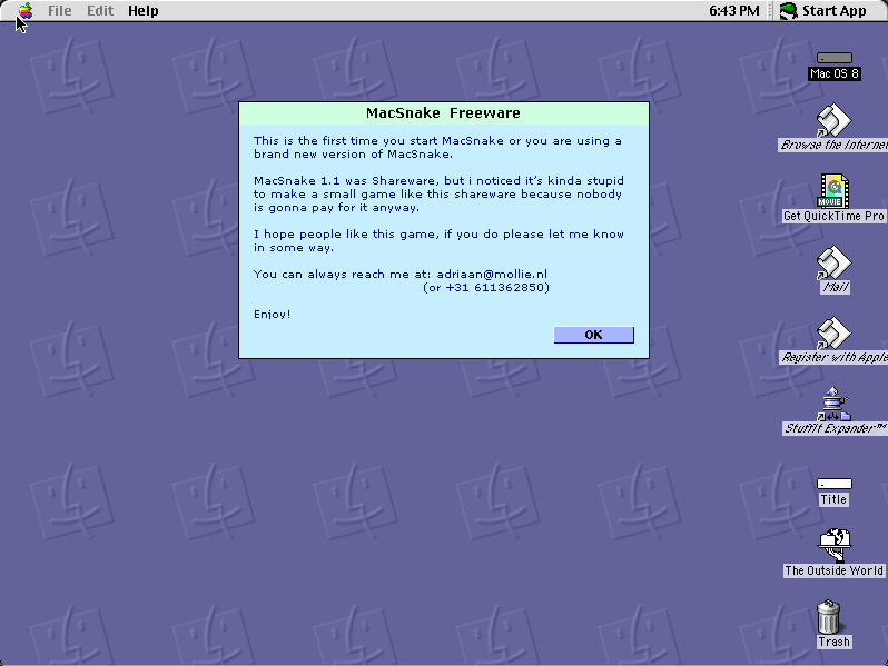 MacSnake running in the browser